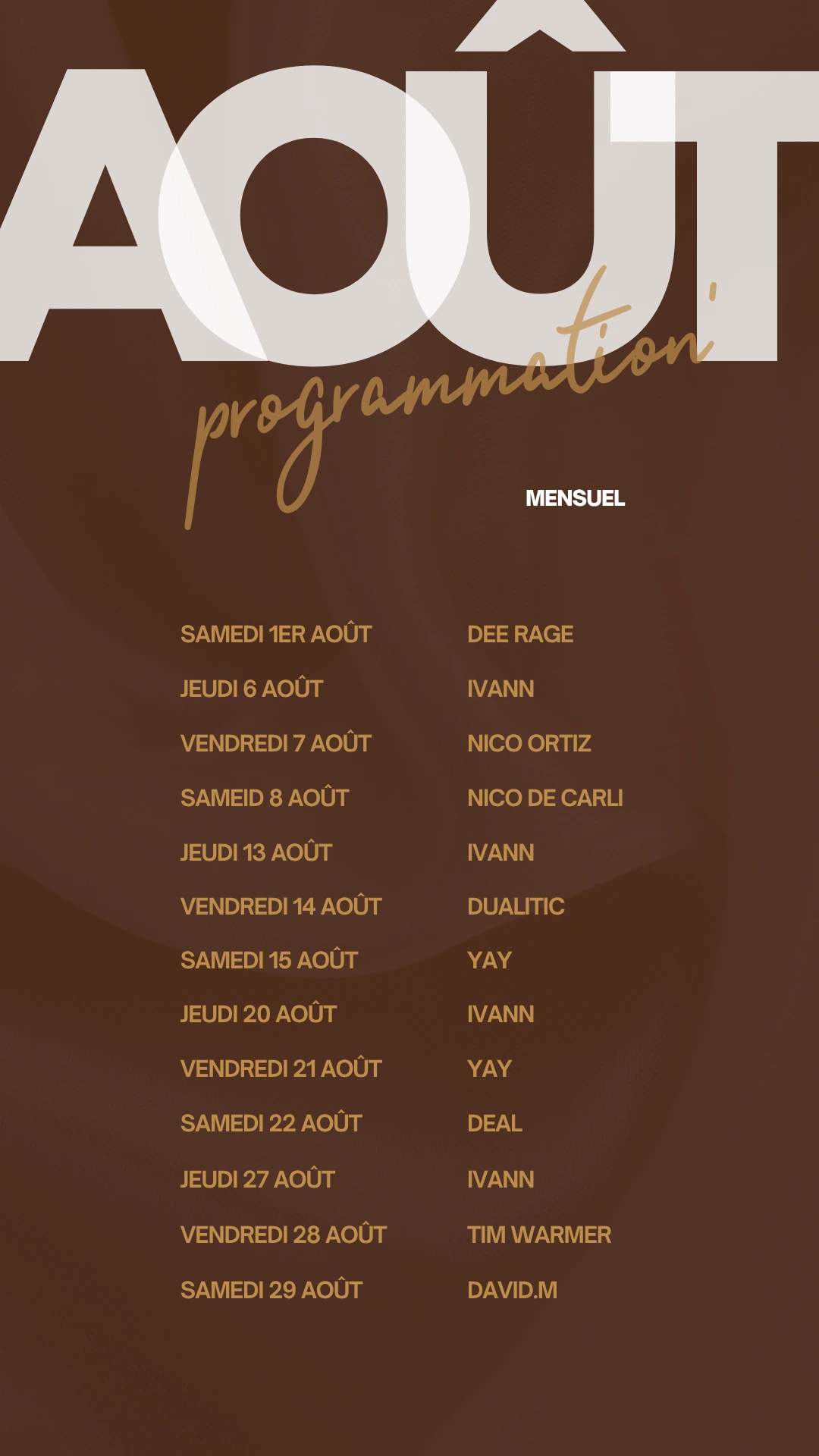 Programme le garage août 2026